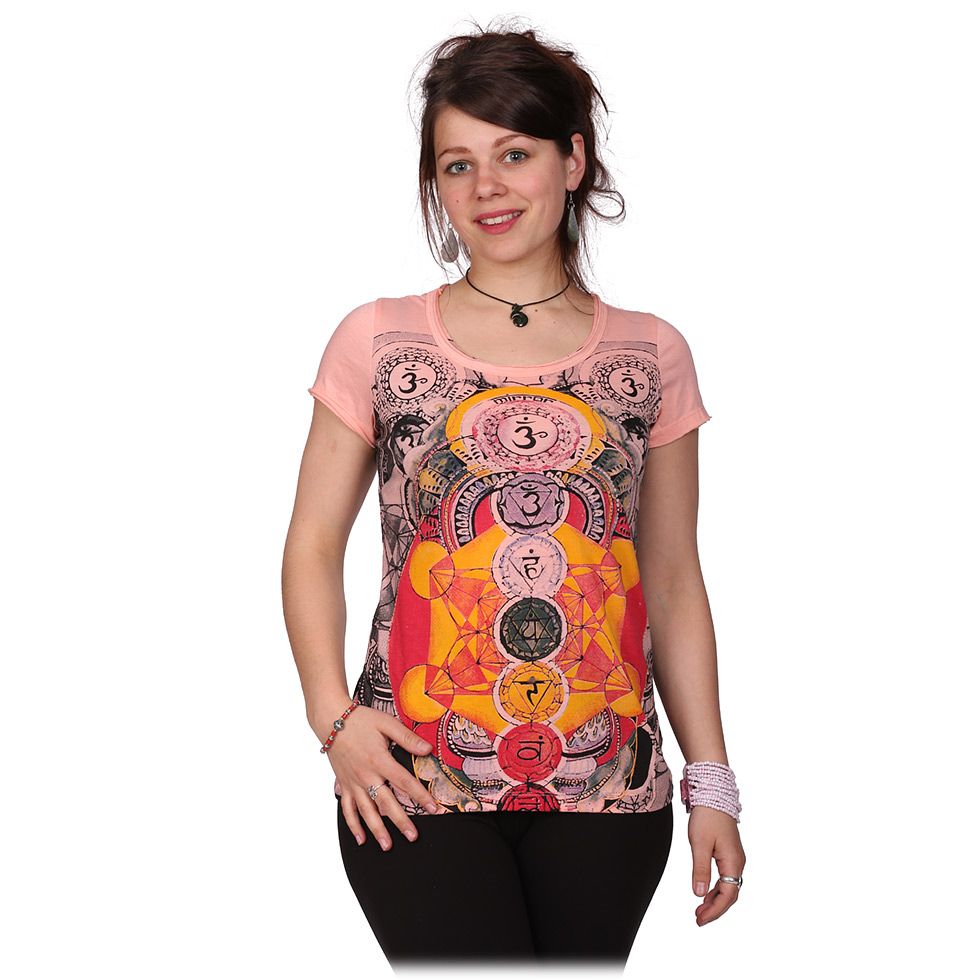 Dámske etno tričko Mirror s krátkym rukávom Chakras Pink Thailand