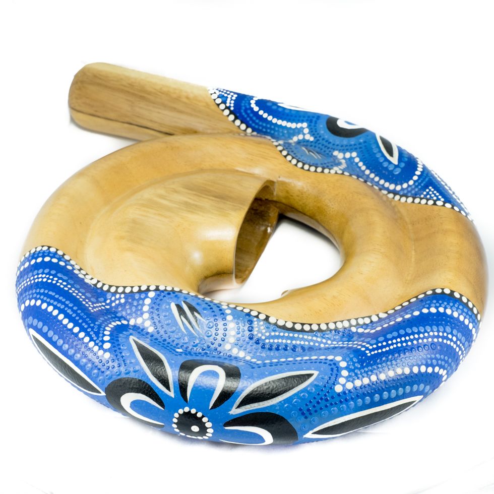 Cestovné didgeridoo v tvare špirály v modrom prevedení