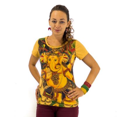 Dámske etno tričko Mirror s krátkym rukávom Ganapati Yellow | S, M, L
