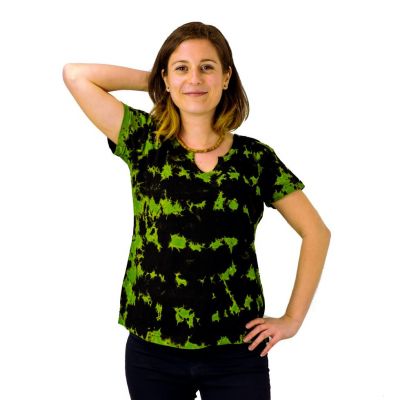Dámske batikované tričko s krátkym rukávom Benita Green Nepal