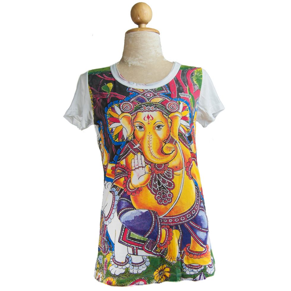 Dámske etno tričko Mirror s krátkym rukávom Ganapati White Thailand