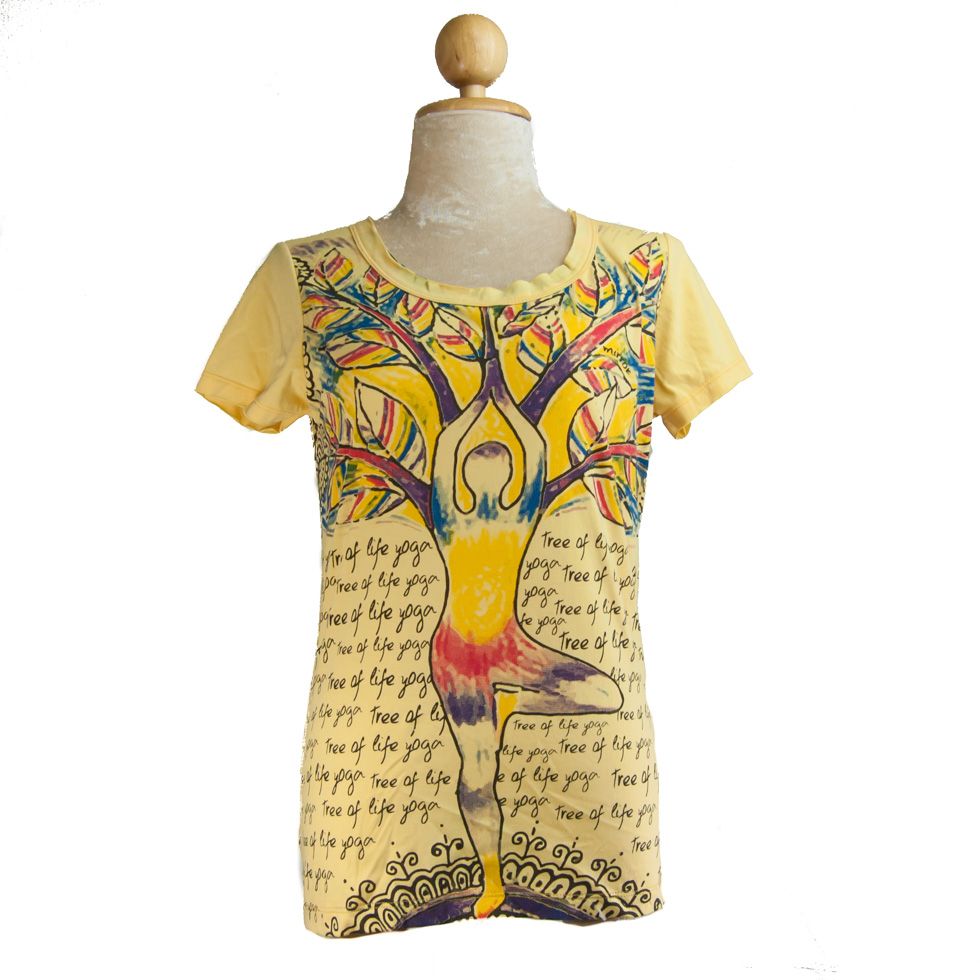 Dámske etno tričko Mirror s krátkym rukávom Tree of life yoga Yellow Thailand