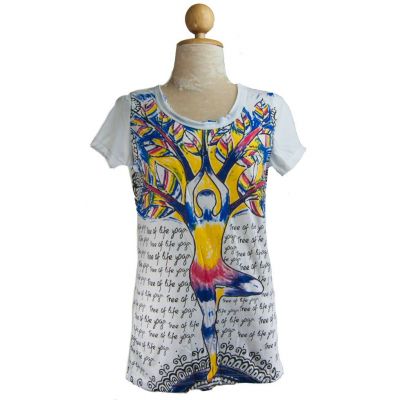Dámske etno tričko Mirror s krátkym rukávom Tree of life yoga White | M - POSLEDNÝ KUS!, XL
