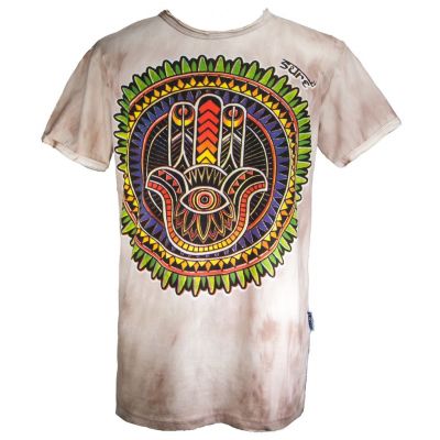 Etnické batikované tričko Sure Hand of Fatima Brown | L - POSLEDNÝ KUS, XL, XXL