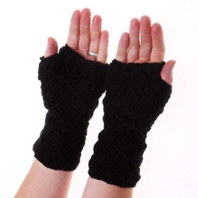 Vlnené bezprstové rukavice Bardia Black Nepal