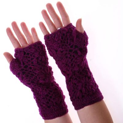 Vlnené bezprstové rukavice Bardia Purple Nepal