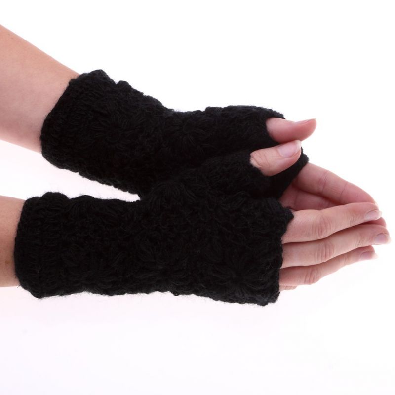 Vlnené bezprstové rukavice Bardia Black Nepal