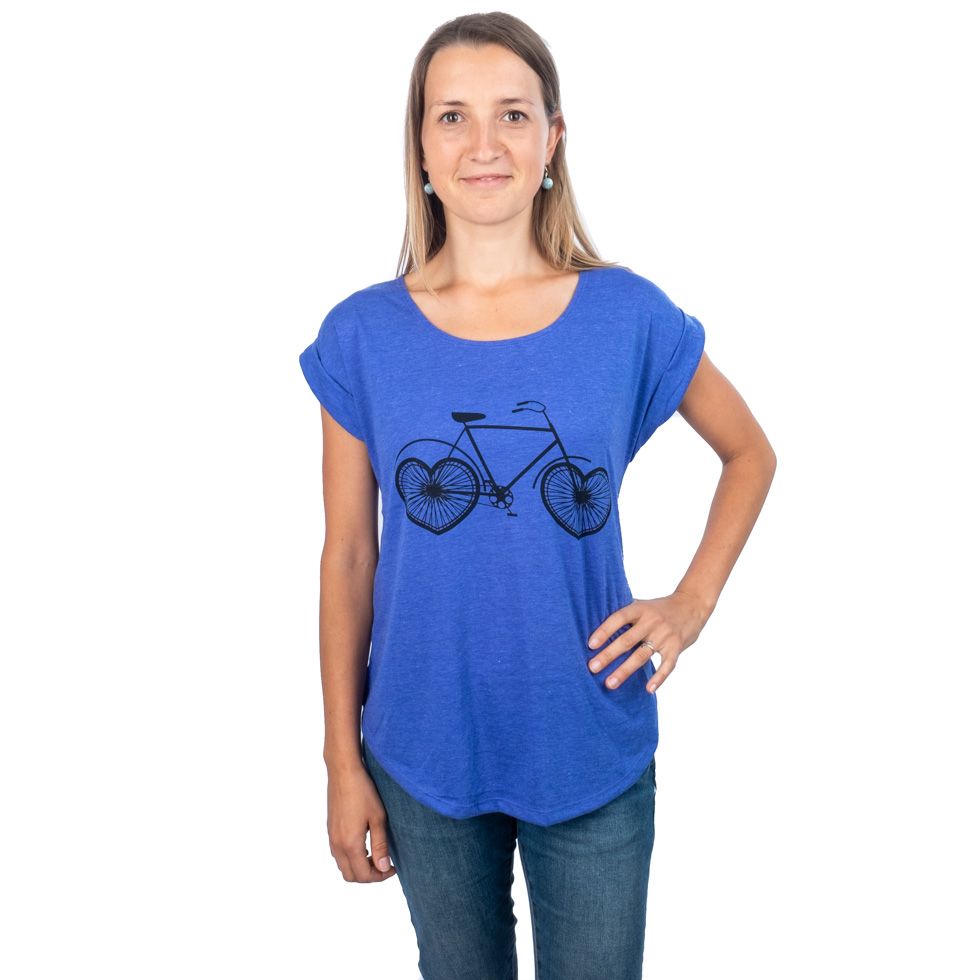 Dámske tričko s krátkym rukávom Darika Love Bike Blue Thailand