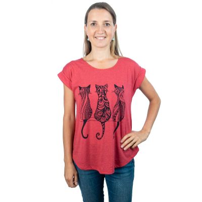 Dámske tričko s krátkym rukávom Darika Cats Red | S/M, L/XL