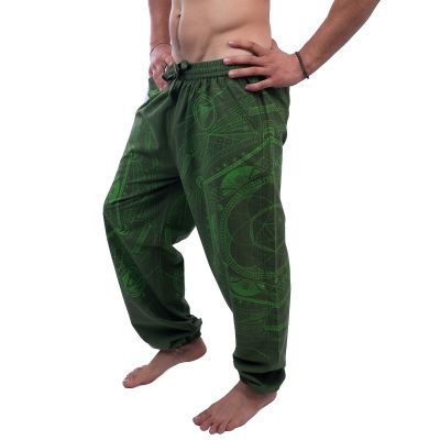 Pánske zelené etno / hippie nohavice s potlačou Jantur Hijau Nepal