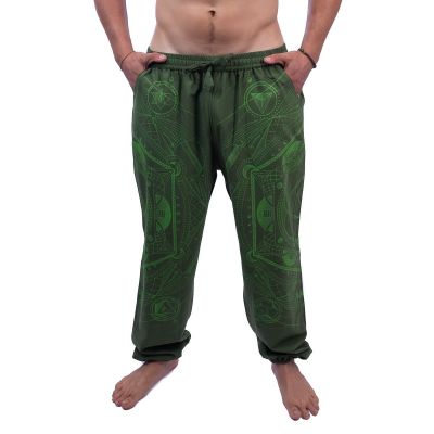 Pánske zelené etno / hippie nohavice s potlačou Jantur Hijau | S, M, L, XL , XXL, XXXL