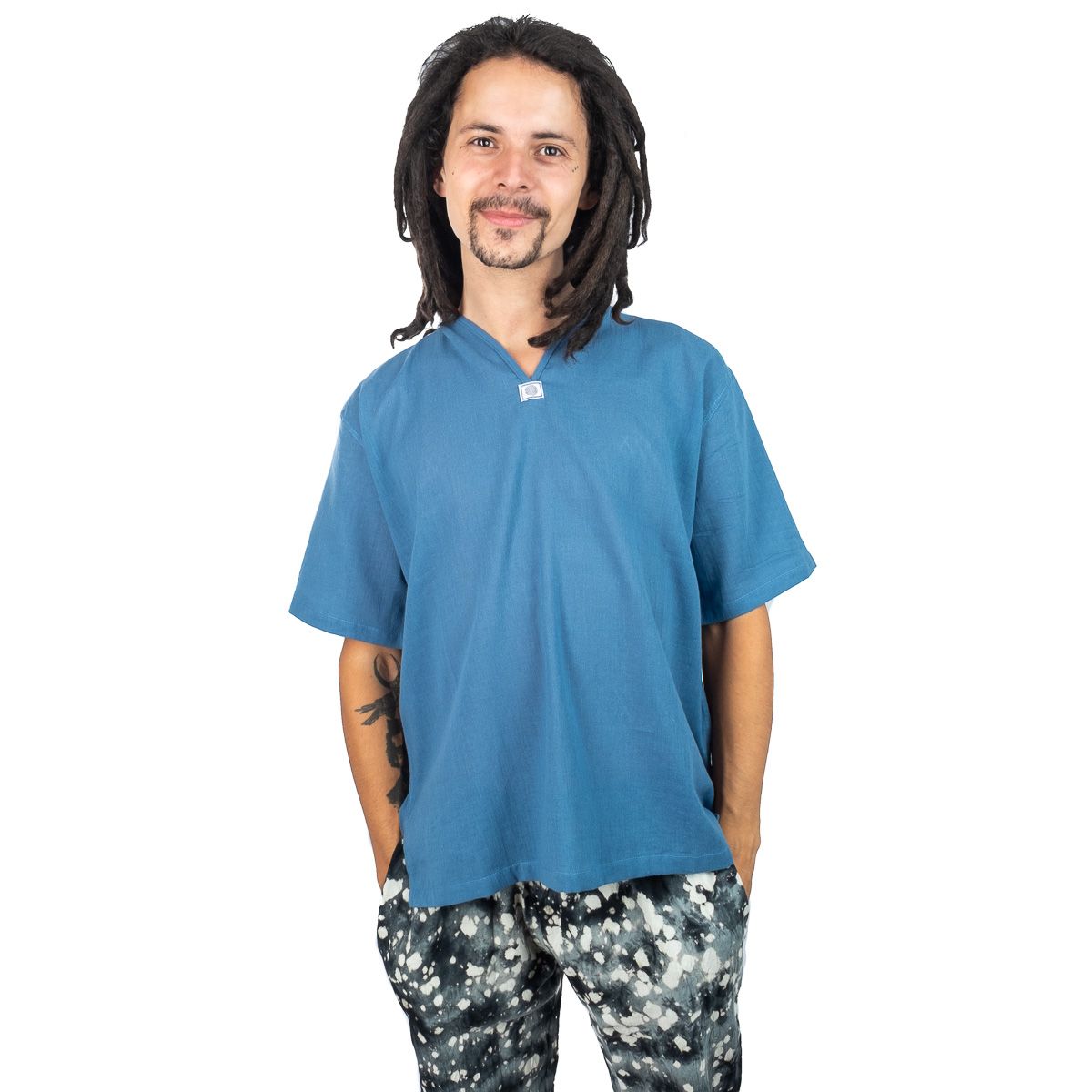 Kurta Lamon Blue - pánska košeľa s krátkym rukávom Thailand