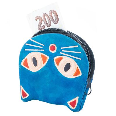 Kožená peňaženka Mačička - modrá