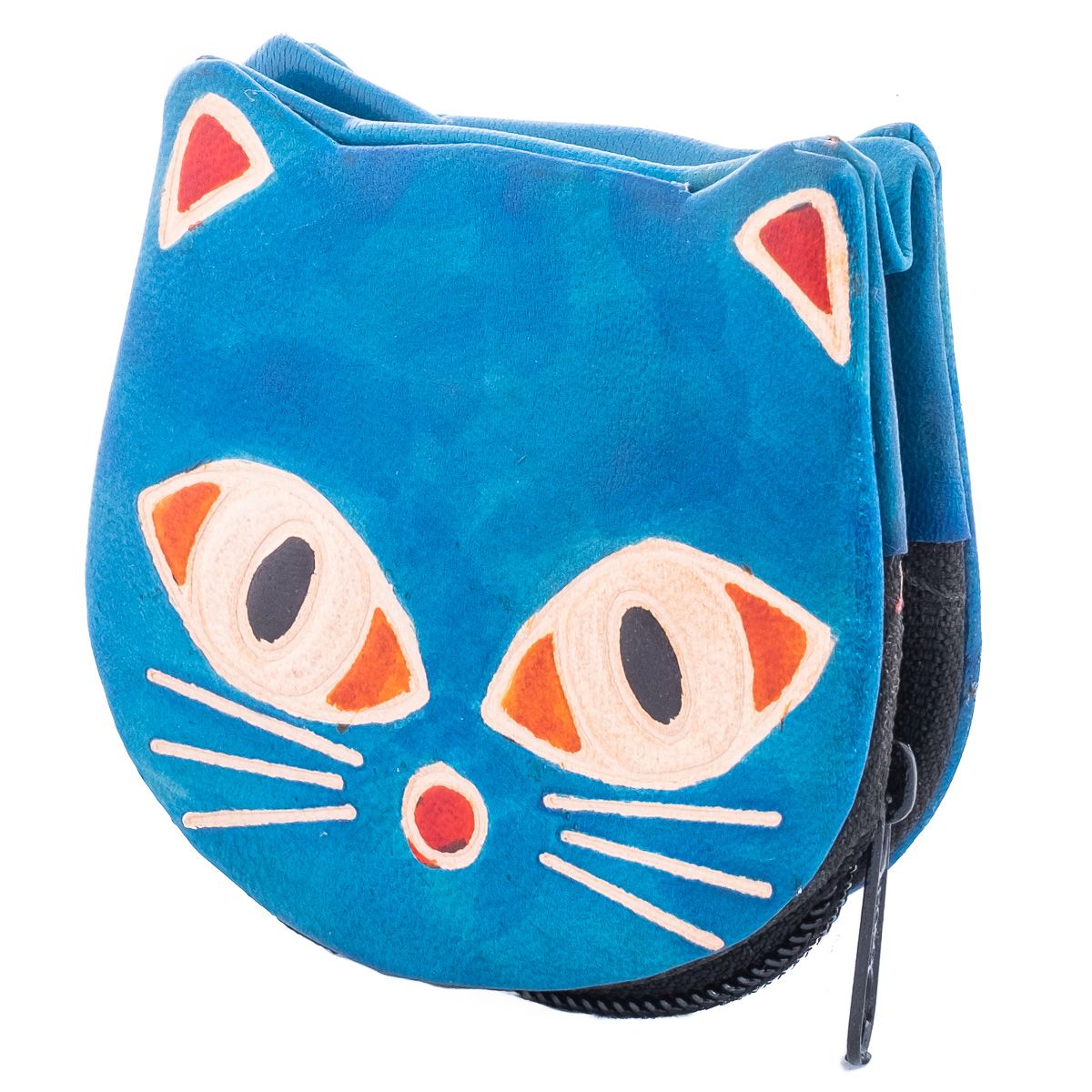 Kožená peňaženka Mačička - modrá