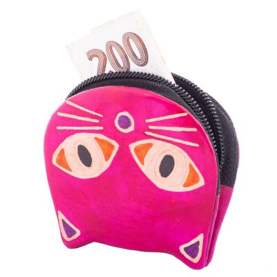 Kožená peňaženka Mačička - ružová