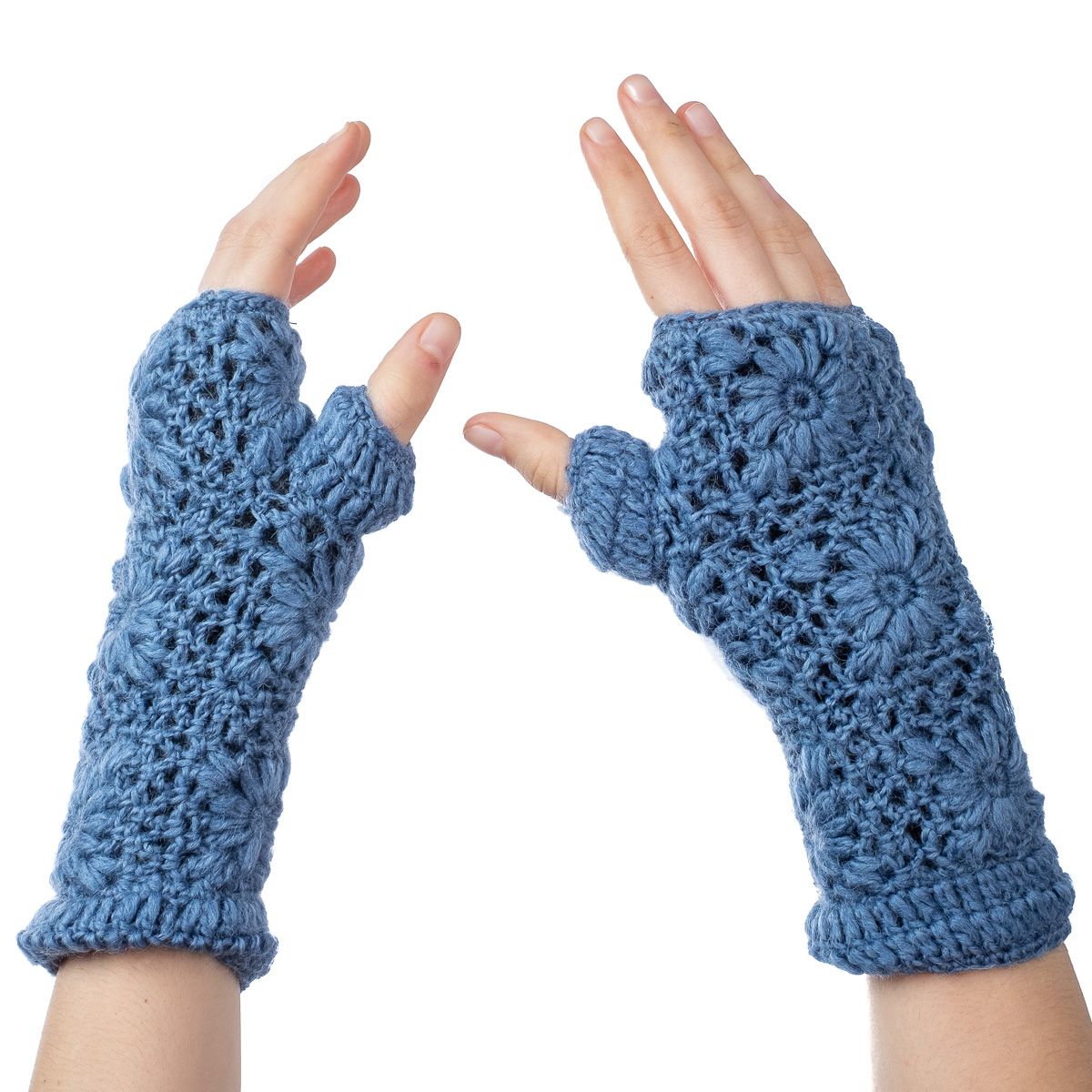 Vlnené bezprstové rukavice Bardia Blue Nepal