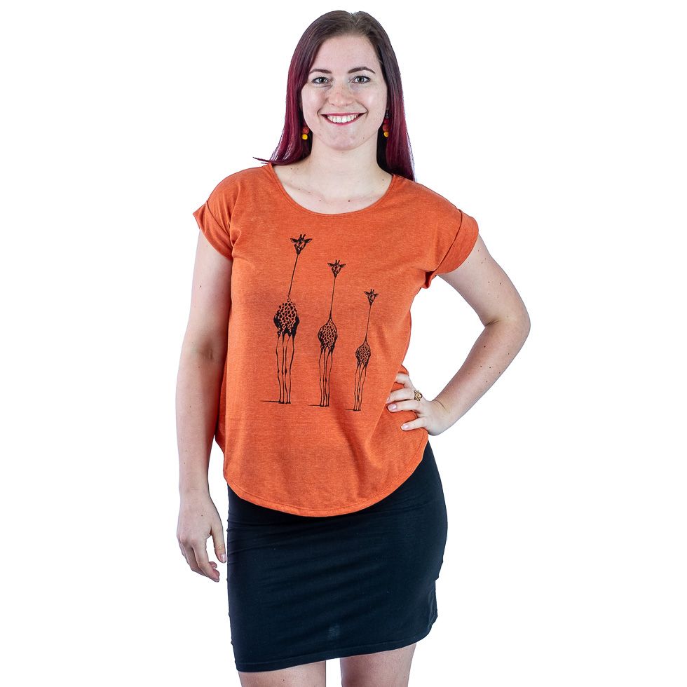 Dámske tričko s krátkym rukávom Darika Giraffe Family Orange Thailand