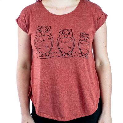 Dámske tričko s krátkym rukávom Darika Owl Family Burgundy Thailand