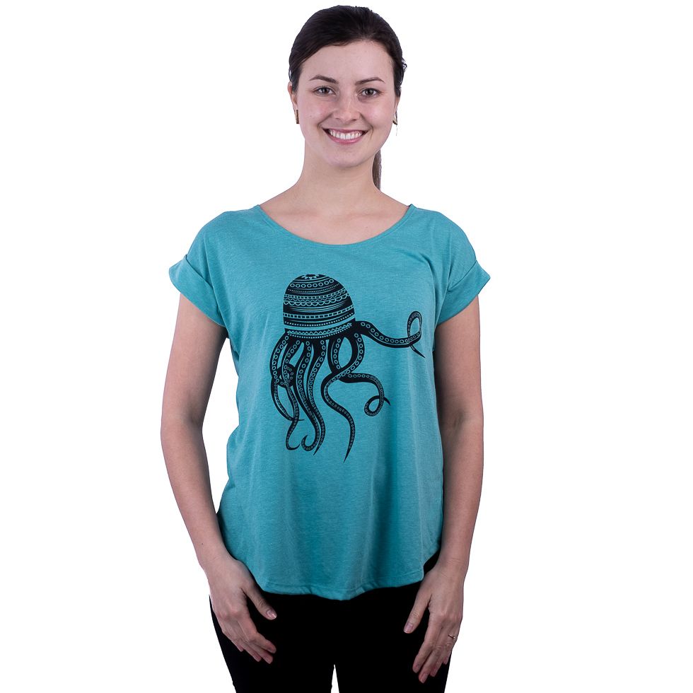 Dámske tričko s krátkym rukávom Darika Octopus Turquoise Thailand