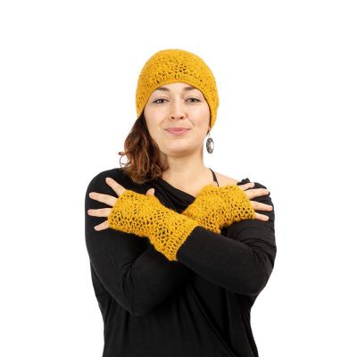Vlnené bezprstové rukavice Bardia Yellow Nepal