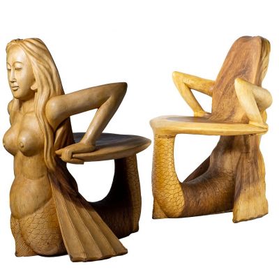 Ručne vyrezávaná drevená stolička Morská panna Indonesia