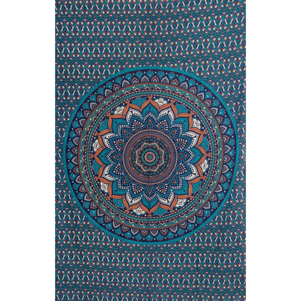 Bavlnený prehoz cez posteľ Lotosová mandala – modrý India