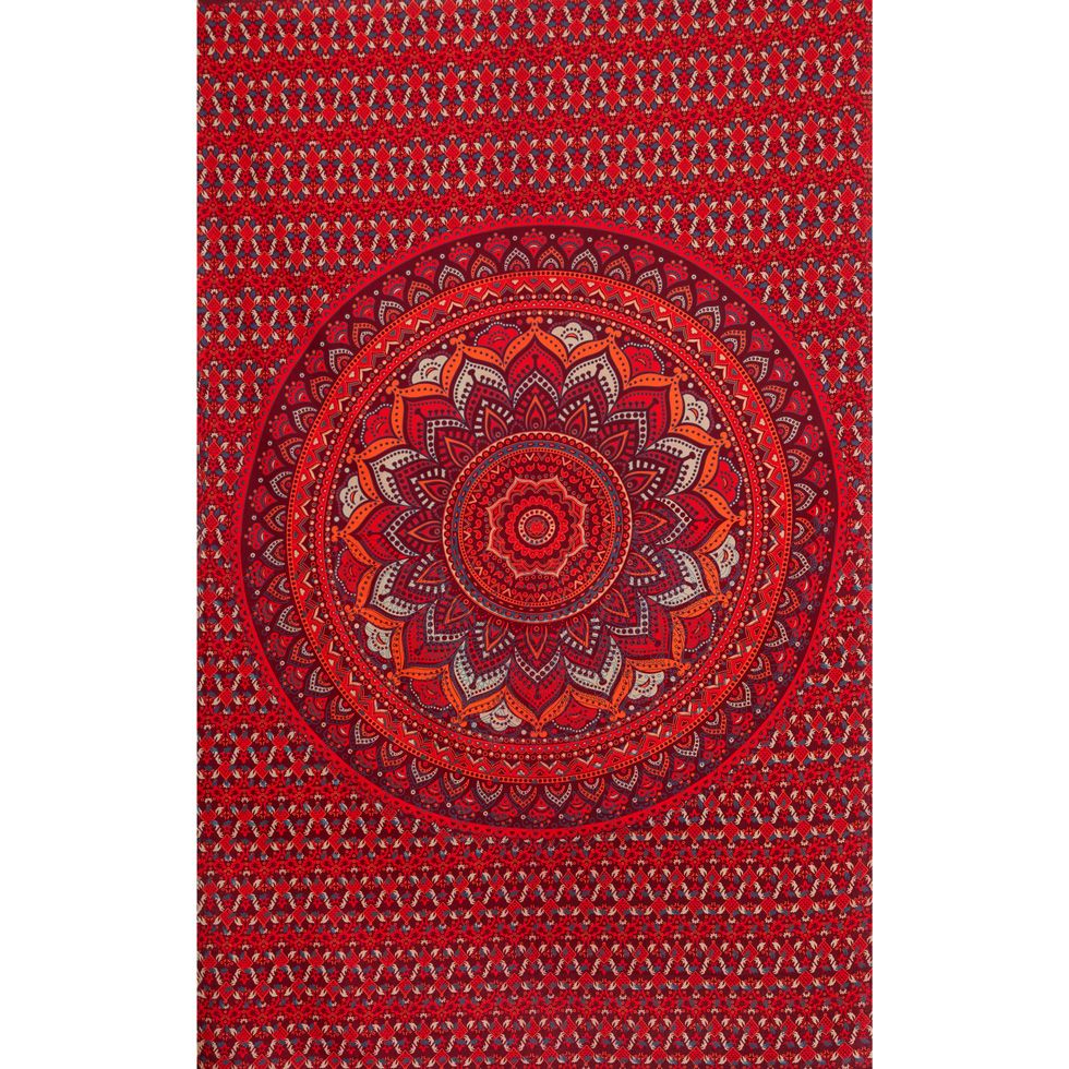Bavlnený prehoz cez posteľ Lotosová mandala – červeno-fialový India