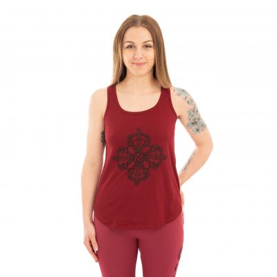 Bavlnené oblečenie na jogu Dvojité dordže a Čakry – červené - - set top + legíny L/XL Nepal