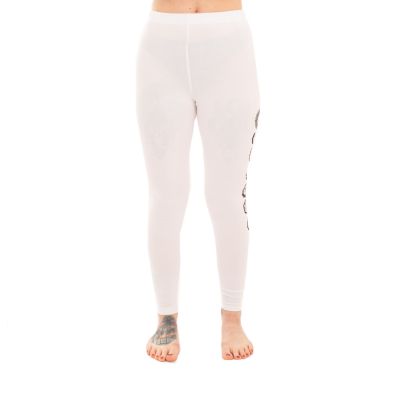 Bavlnené oblečenie na jogu Strom života a Čakry – biele - - set top + legíny L/XL Nepal