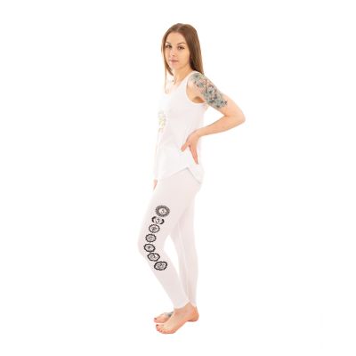 Bavlnené oblečenie na jogu Strom života a Čakry – biele - - set top + legíny S/M Nepal