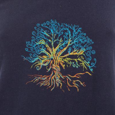 Bavlnené oblečenie na jogu Strom života a Čakry – tmavomodré - - top L/XL Nepal