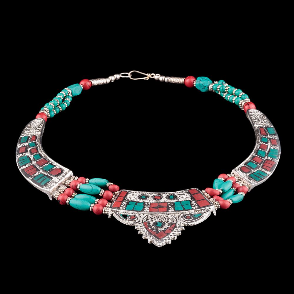 Korálkový náhrdelník Amunet Green-Red India