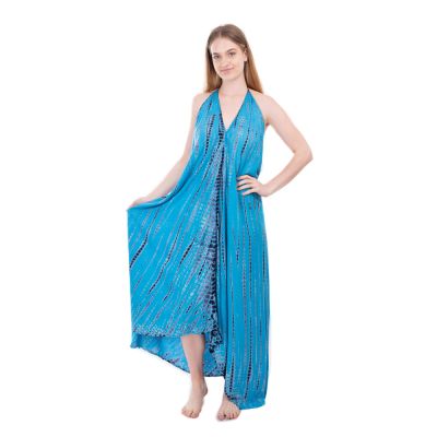 Dlhé azurovo modré batikované šaty Tripta Cyan Thailand