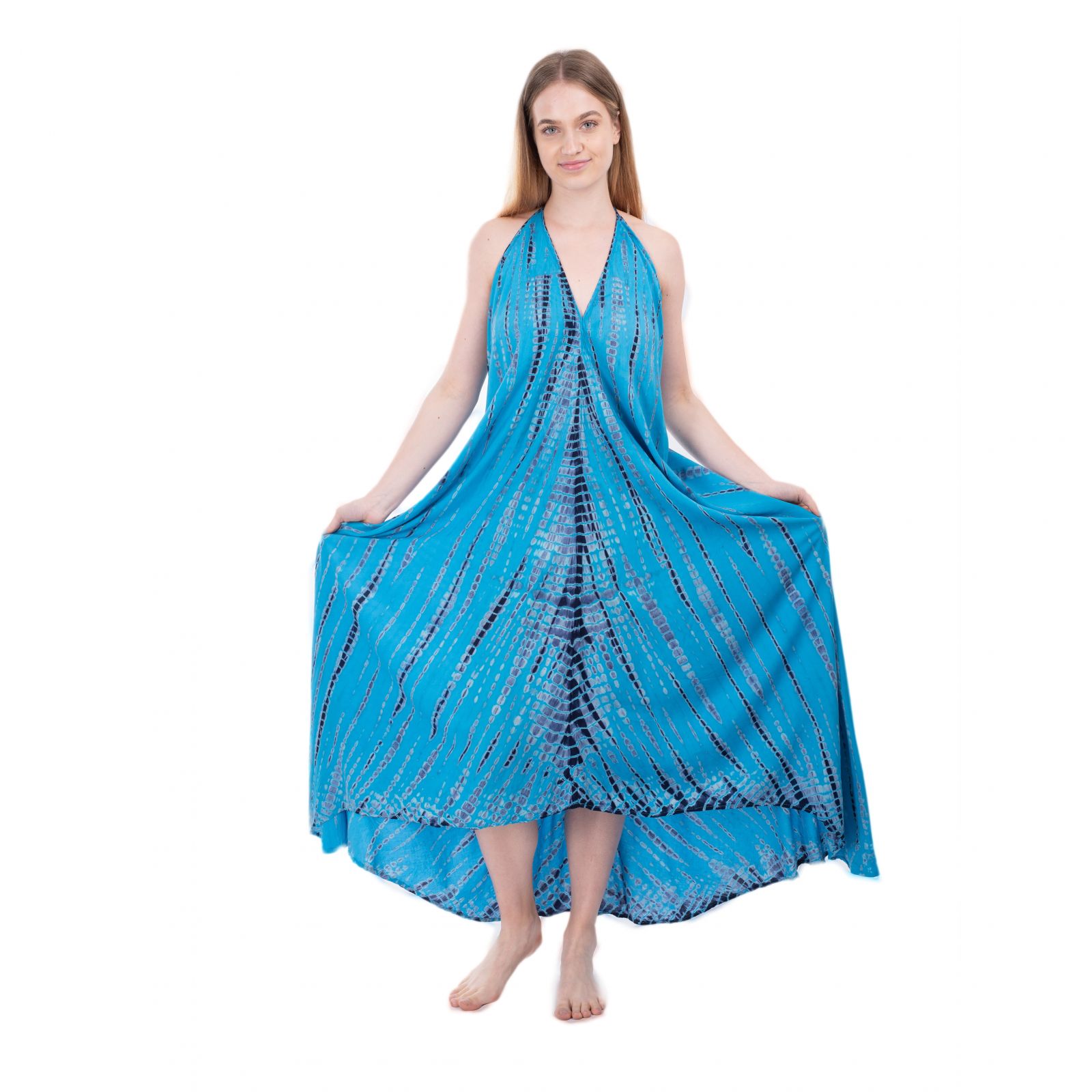 Dlhé azurovo modré batikované šaty Tripta Cyan Thailand
