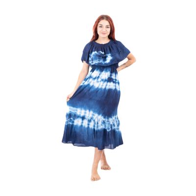 Dlhé batikované šaty s volánmi Annabelle Blue Thailand