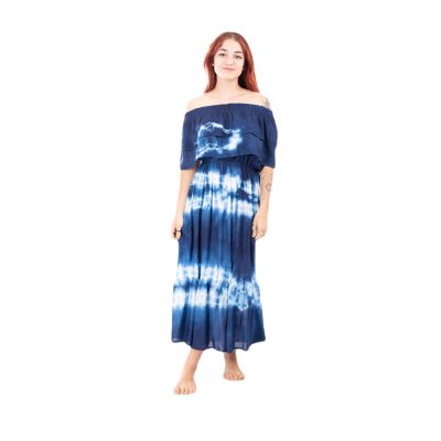 Dlhé batikované šaty s volánmi Annabelle Blue | UNI
