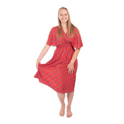 Etno šaty s kimonovými rukávy Doralia červené India