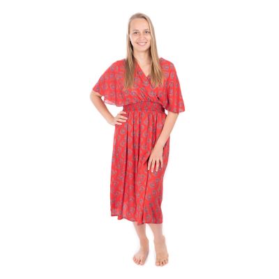 Etno šaty s kimonovými rukávy Doralia červené | S/M, L/XL