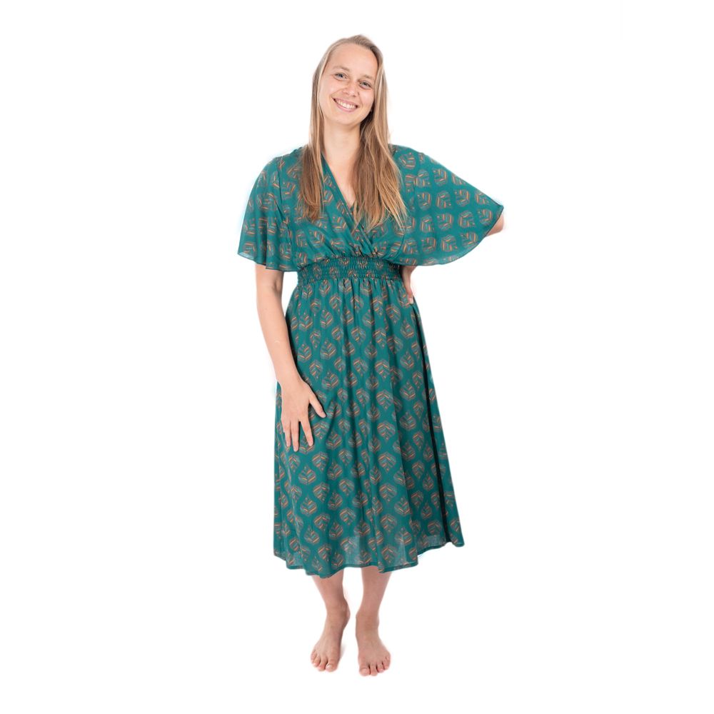 Etno šaty s kimonovými rukávy Doralia zelené India