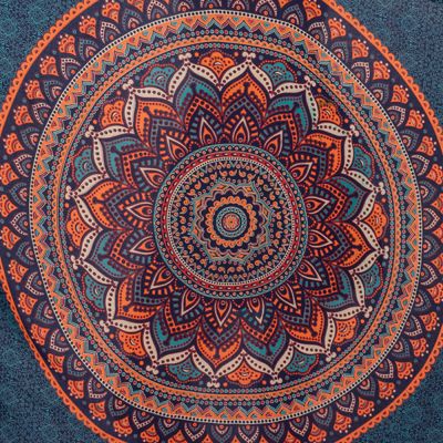 Sarong / pareo / plážová šatka Lotosová mandala – modrý-oranžový India