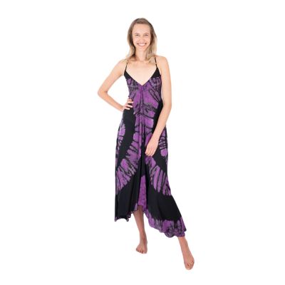 Dlhé fialovo čierne batikované šaty Tripta Purple-Black | UNI