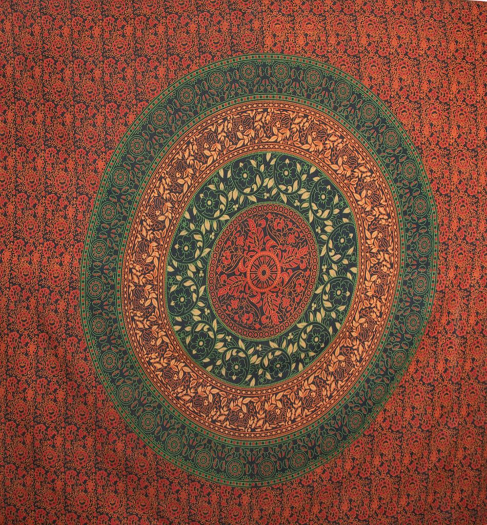 Bavlnený prehoz cez posteľ Zámecká záhrada – oranžovo-zelený India