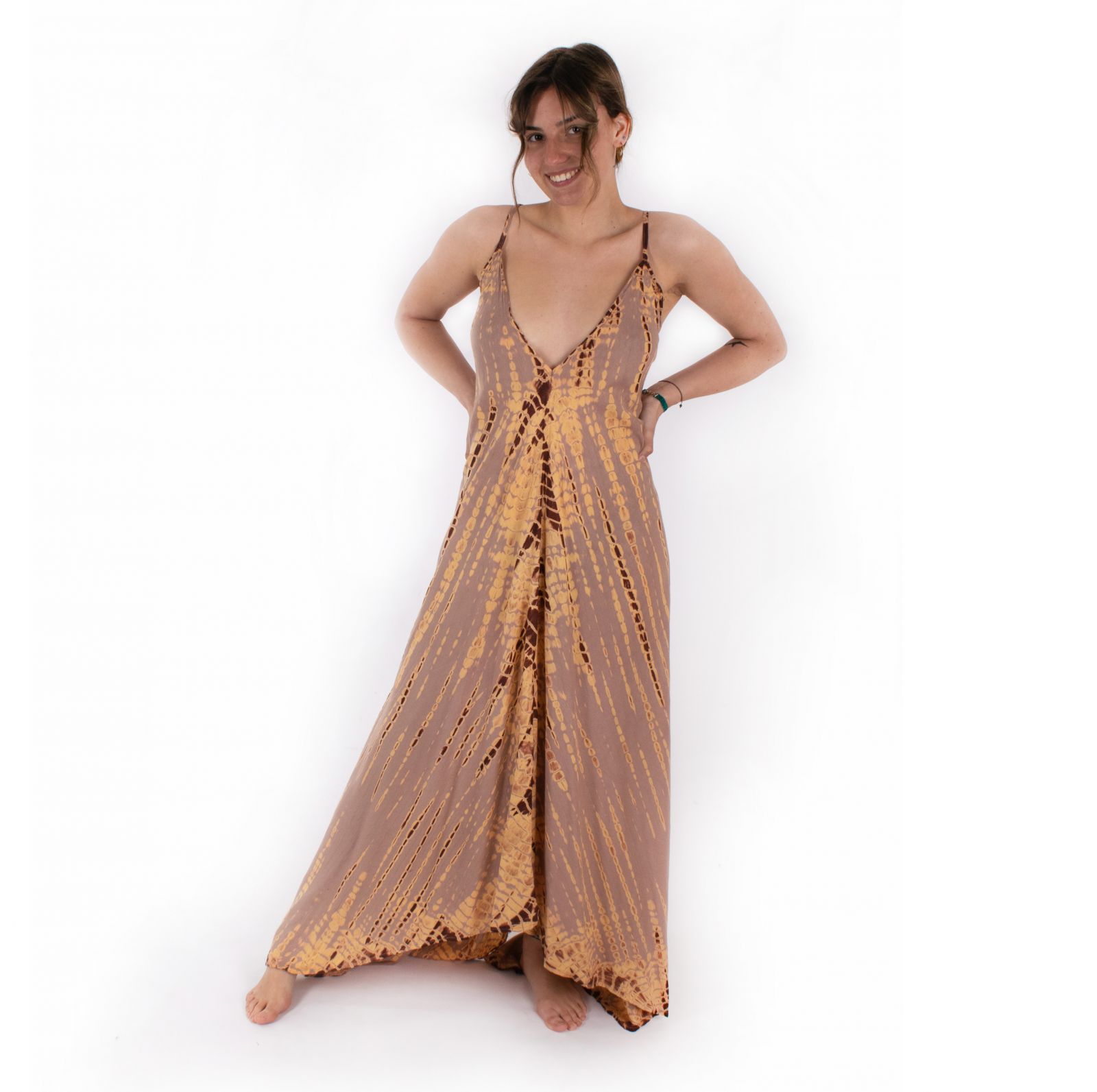 Dlhé sivé batikované šaty Tripta Greyish-Brown Thailand