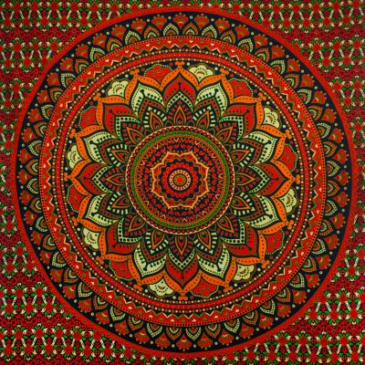 Bavlnený prehoz cez posteľ Lotosová mandala – oranžovo-červený India