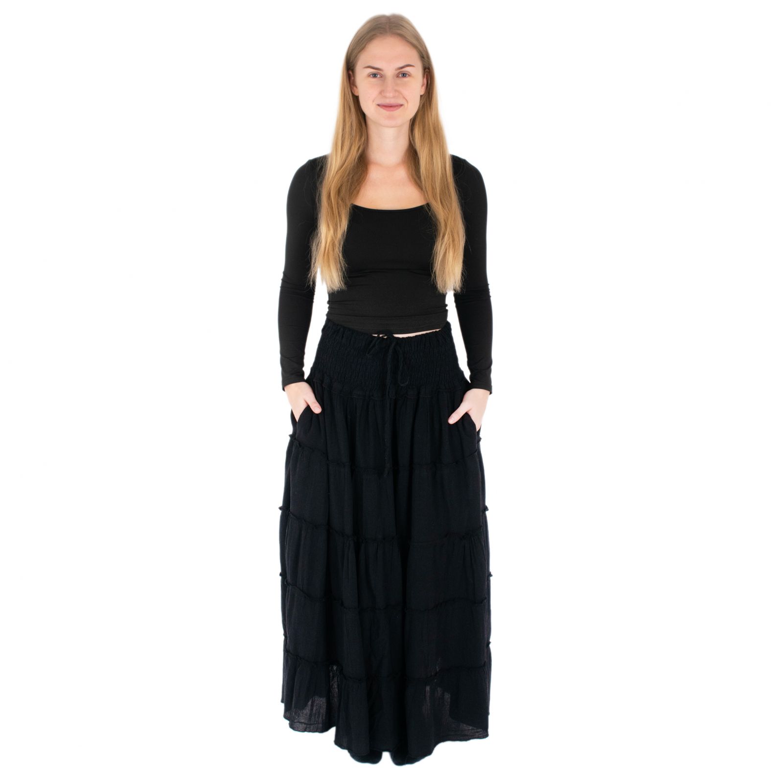 Dlhá čierna etno / hippie sukňa Bhintuna Black Nepal
