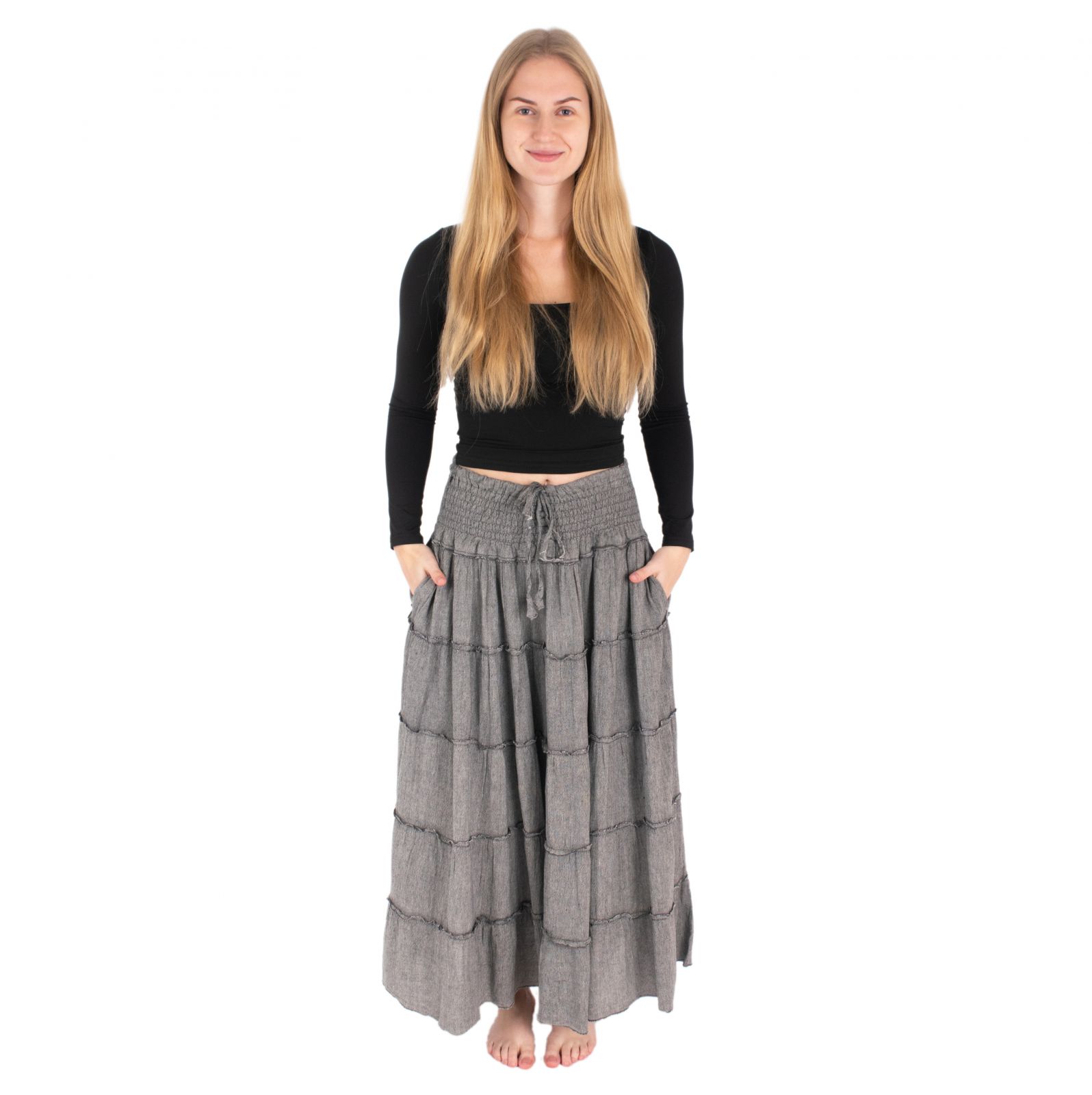 Dlhá sivá etno / hippie sukňa Bhintuna Grey Nepal