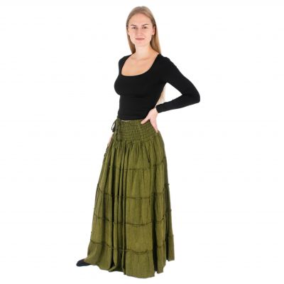 Dlhá zelená etno / hippie sukňa Bhintuna Khaki Green Nepal