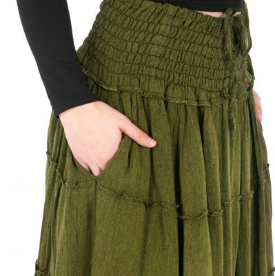 Dlhá zelená etno / hippie sukňa Bhintuna Khaki Green Nepal