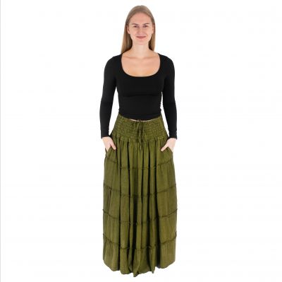 Dlhá zelená etno / hippie sukňa Bhintuna Khaki Green | S/M, L/XL, XXL/XXXL