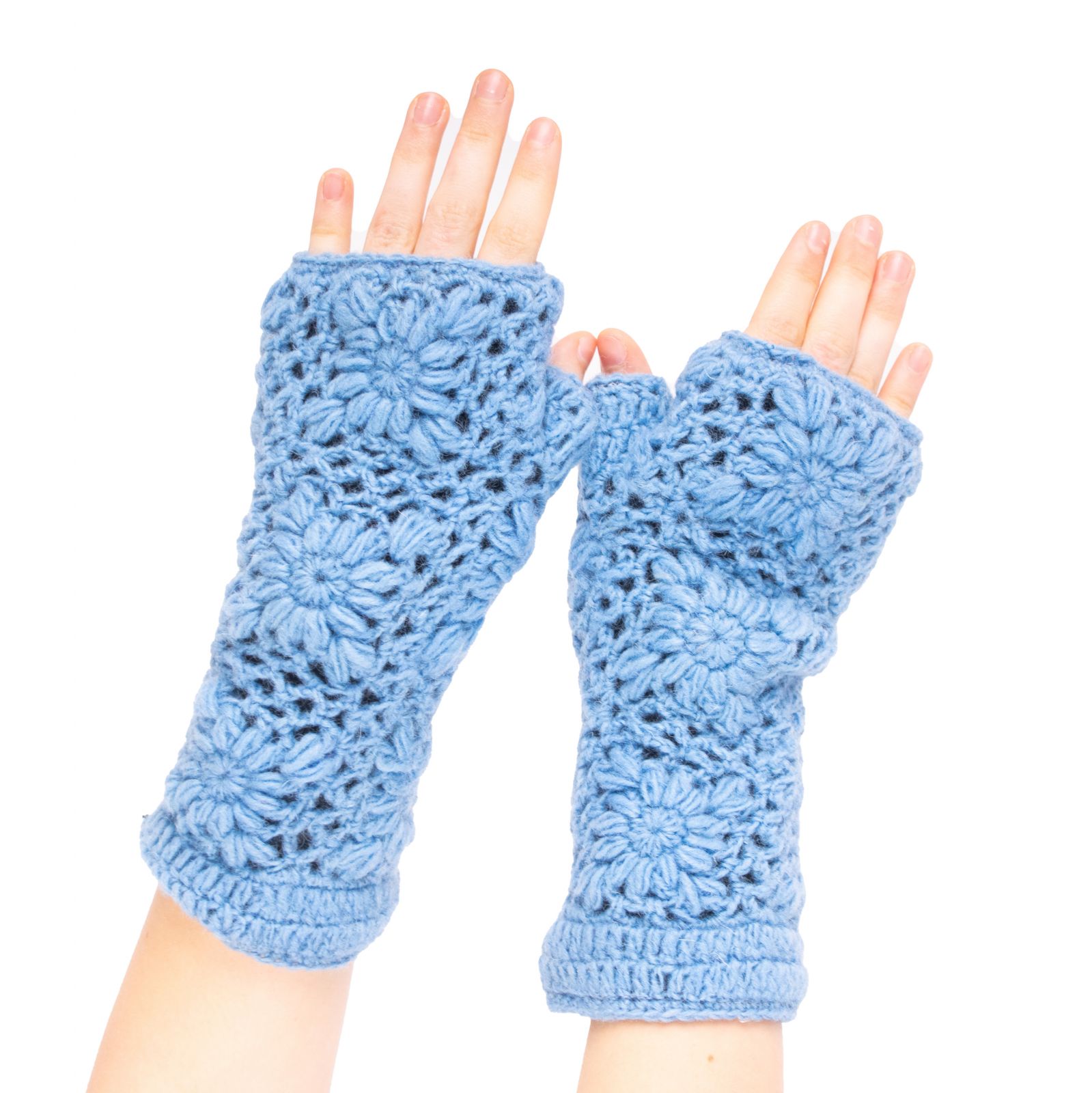 Vlnené bezprstové rukavice Bardia Pale Blue Nepal